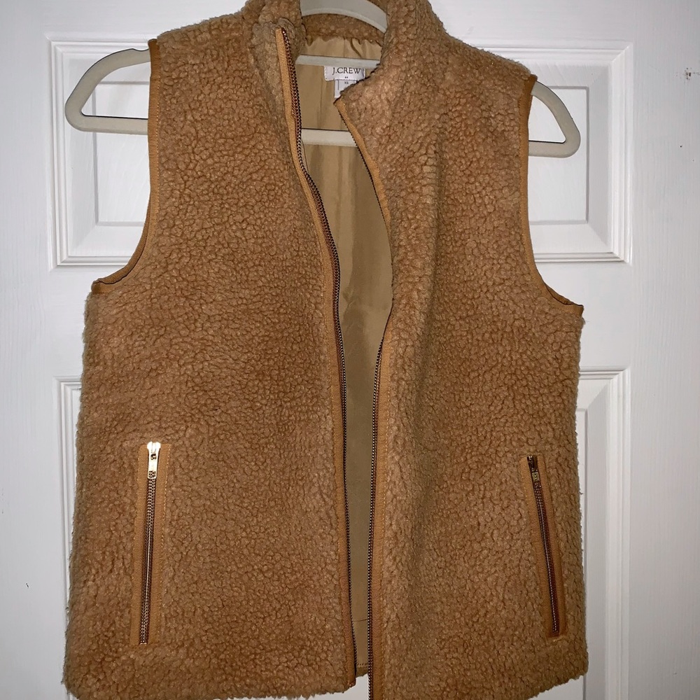 J. Crew Zip Up Teddy Bear Vest Mustard Yellow with Gold Zippers Size XS